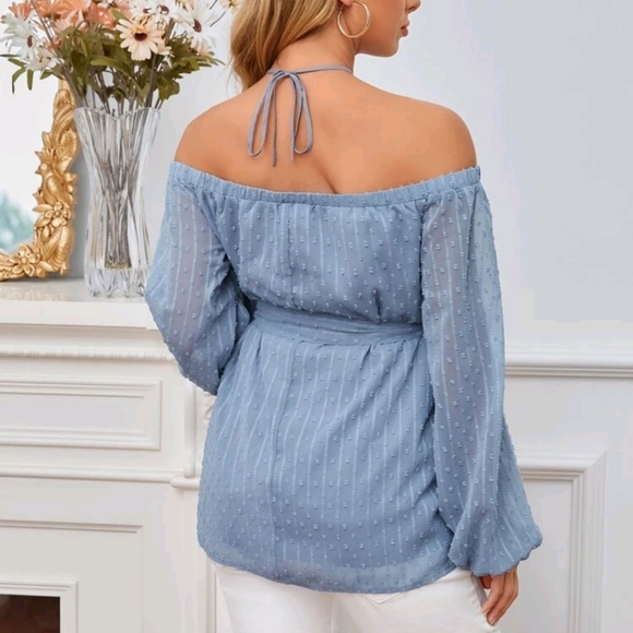 Maternity Swiss Dot Halterneck Belted Blouse - Picture 2 of 6